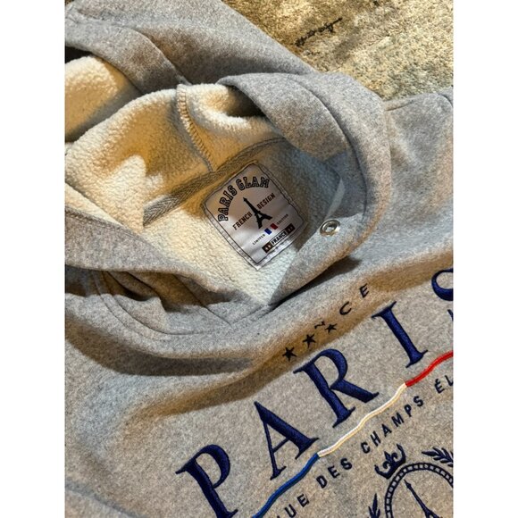 Paris Glam Hoodie – Grey Sherpa Lined Pullover Sweatshirt – Champs Élysées Embro - Picture 3 of 5